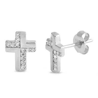 Sterling Silver Small Cross Shaped CZ EarringsAnd Face Height 10 mm