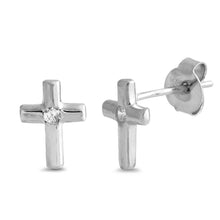 Load image into Gallery viewer, Sterling Silver Cross Design CZ EarringsAnd Face Height 12 mm