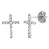 Sterling Silver Cross CZ EarringsAnd Face Height 10 mm