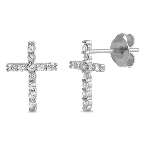 Sterling Silver Cross CZ EarringsAnd Face Height 10 mm