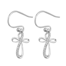 Load image into Gallery viewer, Sterling Silver Loop Cross Shaped CZ EarringsAnd Face Height 16 mm