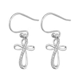 Sterling Silver Loop Cross Shaped CZ EarringsAnd Face Height 16 mm