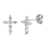 Sterling Silver Cross Shaped CZ EarringsAnd Face Height 11 mm