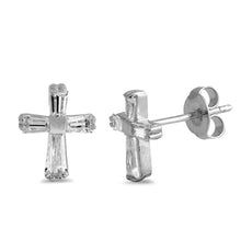 Load image into Gallery viewer, Sterling Silver Cross Shaped CZ EarringsAnd Face Height 10 mm