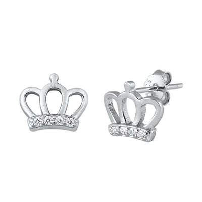 Sterling Silver CZ Crown Small Stud Earrings