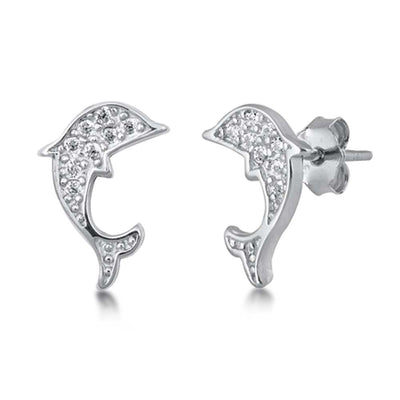 Sterling Silver Clear CZ Dolphin Assorted CZ Earrings