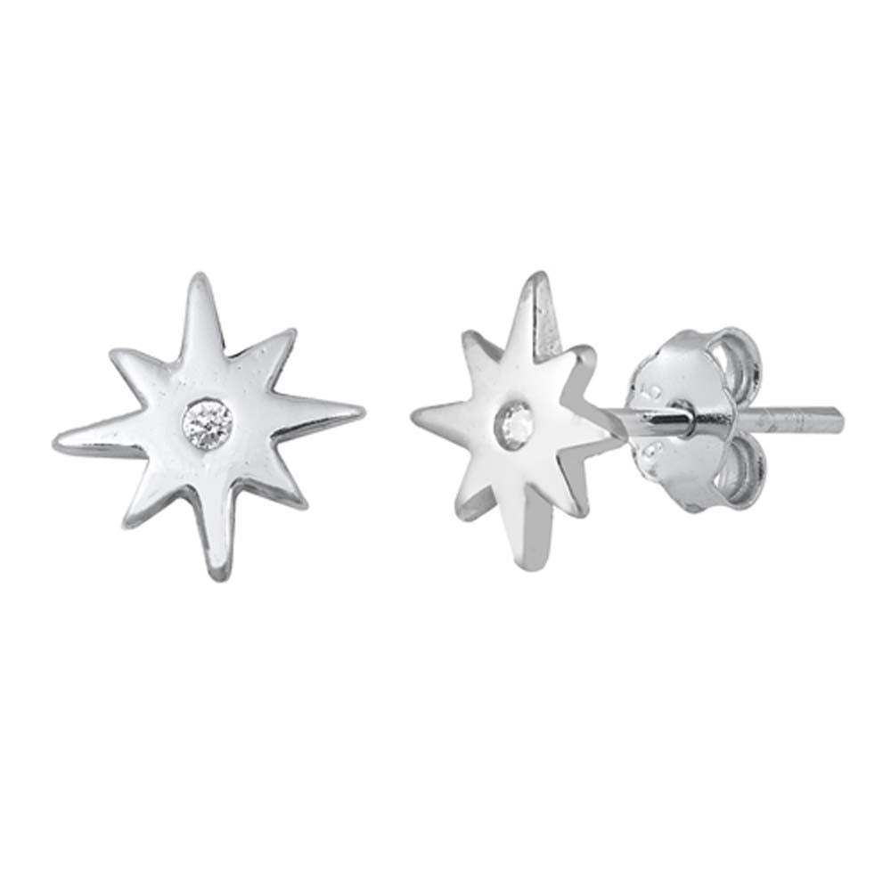 Sterling Silver CZ Star Small Stud Earrings