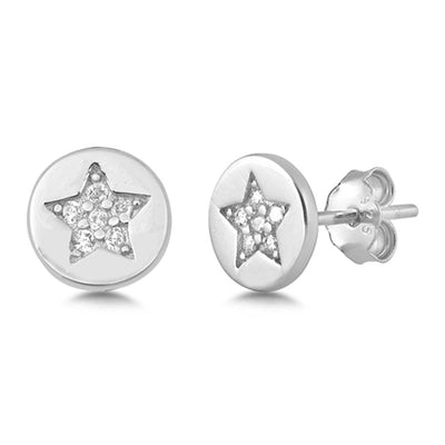 Sterling Silver CZ Star Small Stud Earrings