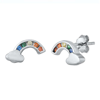 Sterling Silver Multi coloured CZ Rainbow Small Stud Earrings