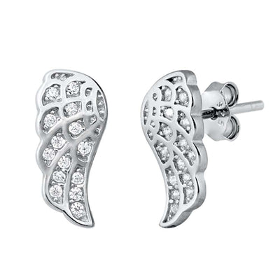 Sterling Silver CZ Angel Wings Small Stud Earrings