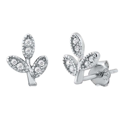 Sterling Silver Clear CZ Branch Leaves Assorted CZ Earrings