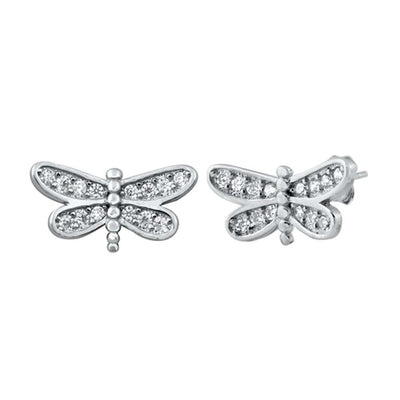 Sterling Silver Clear CZ Dragonfly Assorted CZ Earrings