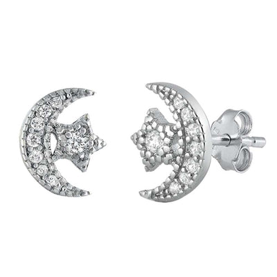 Sterling Silver Clear CZ Moon & Star Assorted CZ Earrings