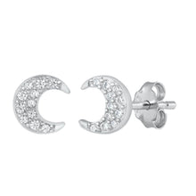 Load image into Gallery viewer, Sterling Silver Rhodium Plated Crescent Moon CZ Earrings - silverdepot