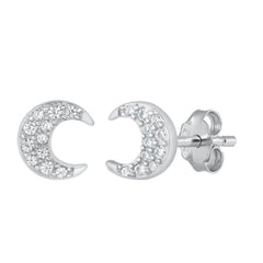 Sterling Silver Rhodium Plated Crescent Moon CZ Earrings