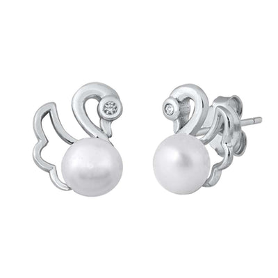 Sterling Silver Clear CZ Swan w/ Pearl Assorted CZ Earrings