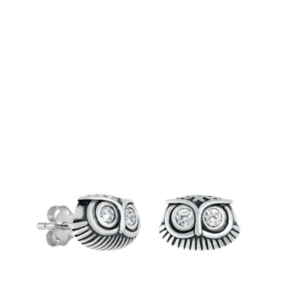 Sterling Silver Owl Stud Earrings - silverdepot