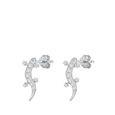 Sterling Silver Rhodium Plated Lizard CZ Earrings