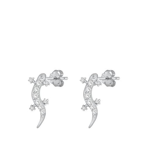 Sterling Silver Rhodium Plated Lizard CZ Earrings