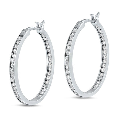 Sterling Silver Channel Set Inside Outside Hoop CZ Earrings