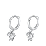 Sterling Silver Rhodium Plated Hanging Hoop Clear CZ Earrings-12mm