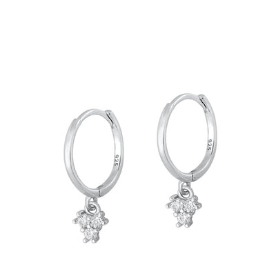 Sterling Silver Rhodium Plated Hoop With Charm Triangle Clear CZ Earrings