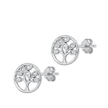 Load image into Gallery viewer, Sterling Silver Rhodium Plated Tree of Life Stud Earrings