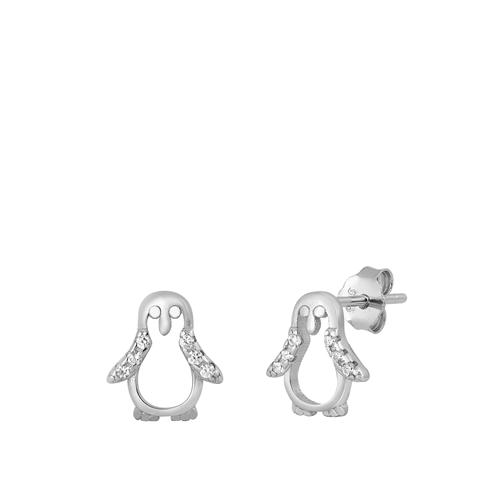 Sterling Silver Rhodium Plated Penguin CZ Earrings