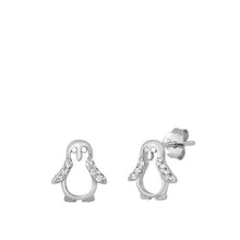 Load image into Gallery viewer, Sterling Silver Rhodium Plated Penguin CZ Earrings
