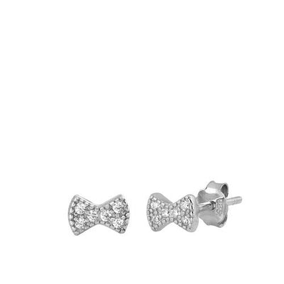 Sterling Silver Rhodium Plated Bow CZ Earrings