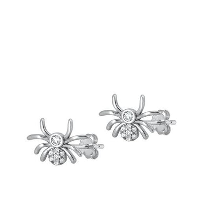 Sterling Silver Rhodium Plated Spider Stud Earrings