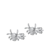Sterling Silver Rhodium Plated Spider Stud Earrings
