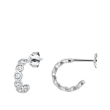 Load image into Gallery viewer, Sterling Silver Rhodium Plated Half Hoop Stud Earrings