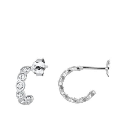 Sterling Silver Rhodium Plated Half Hoop Stud Earrings