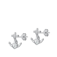 Load image into Gallery viewer, Sterling Silver Rhodium Plated Anchor and Heart Stud Earrings