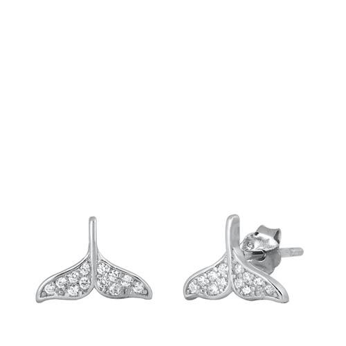 Sterling Silver Rhodium Plated Whale Tail CZ Earrings