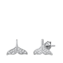 Load image into Gallery viewer, Sterling Silver Rhodium Plated Whale Tail CZ Earrings