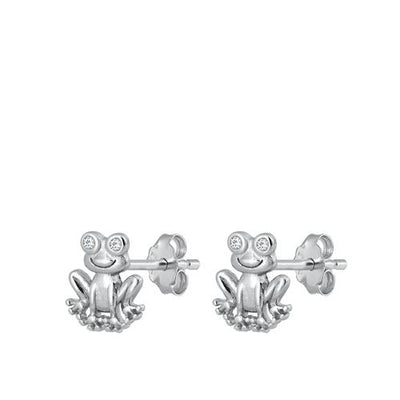 Sterling Silver Rhodium Plated Frog Stud Earrings