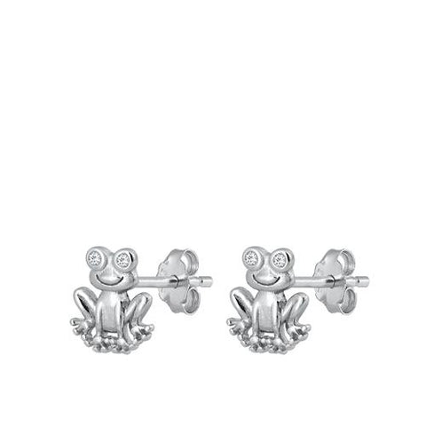 Sterling Silver Rhodium Plated Frog Stud Earrings