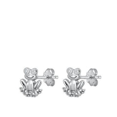 Sterling Silver Rhodium Plated Frog Stud Earrings