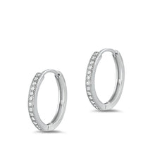 Load image into Gallery viewer, Sterling Silver Rhodium Plated Clear CZ Hoop Earrings