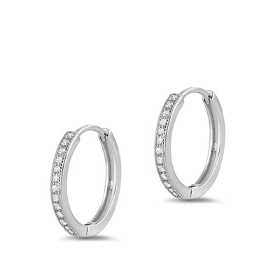 Sterling Silver Rhodium Plated Clear CZ Hoop Earrings
