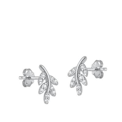Sterling Silver Rhodium Plated Branch and Leaves Stud Earrings