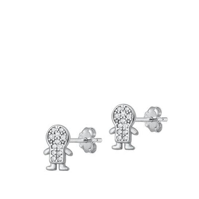 Sterling Silver Rhodium Plated Little Boy Stud Earrings