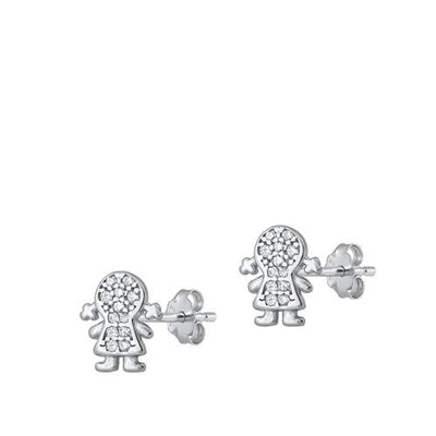 Sterling Silver Rhodium Plated Little Girl Stud Earrings