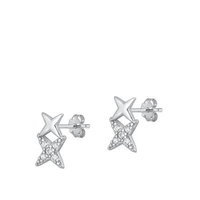 Sterling Silver Rhodium Plated Star Stud Earrings