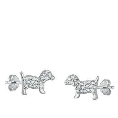 Sterling Silver Rhodium Plated Dog Stud Earrings