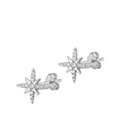 Sterling Silver Rhodium Plated Compass Stud Earrings