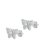 Sterling Silver Rhodium Plated Butterfly Clear CZ Earrings