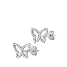 Load image into Gallery viewer, Sterling Silver Rhodium Plated Butterfly Clear CZ Earrings-9.3mm